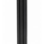 Giant Modern Black Pyramid Mezuzah shown from the front as a deep matte black aluminum mezuzah cover, with three graduated vertical bars forming a architectural stepped design and a gently rounded lower edge for modern Jewish doorway decor