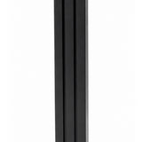 Giant Modern Black Pyramid Mezuzah shown from the front as a deep matte black aluminum mezuzah cover, with three graduated vertical bars forming a architectural stepped design and a gently rounded lower edge for modern Jewish doorway decor