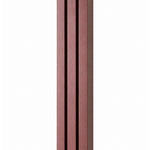 Giant Modern Burgundy Pyramid Mezuzah shown from the front as a muted burgundy wine-red aluminum mezuzah cover, with three graduated vertical bars forming a architectural stepped design and a gently rounded lower edge for modern Jewish doorway decor