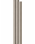 Giant Modern Sandstone Pyramid Mezuzah shown from the front as a warm taupe sandstone aluminum mezuzah cover, with three graduated vertical bars forming a architectural stepped design and a gently rounded lower edge for modern Jewish doorway decor