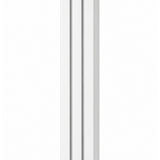 Giant Modern White Pyramid Mezuzah shown from the front as a smooth matte white aluminum mezuzah cover, with three graduated vertical bars forming a architectural stepped design and a gently rounded lower edge for modern Jewish doorway decor