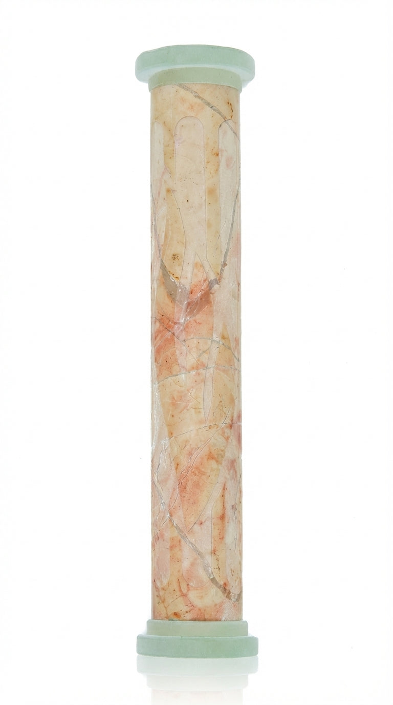 Large Jerusalem stone and glass Mezuzah with Hebrew Shin letter for entrance decor in synagogue or home