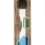Elegant glass and Jerusalem Stone Mezuzah crafted in Israel, with detailed surface textures and decorative Hebrew engravings, on a clean white background.