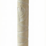 High-resolution image of a handcrafted Jerusalem Stone mezuzah with detailed surface textures, Hebrew inscriptions, and decorative motifs on a white background.
