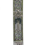 Golani Brigade-themed Mezuzah with olive tree design in pewter, detailed with Swarovski stones, on a white background with subtle reflection.