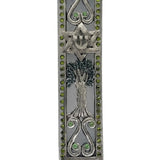 Golani Brigade-themed Mezuzah with olive tree design in pewter, detailed with Swarovski stones, on a white background with subtle reflection.