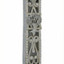 Pewter Golani Mezuzah with olive tree design, Swarovski stones, in a studio setting with white background and soft reflection.