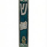 Elegant gold Hamsa Mezuzah with intricate Hebrew engravings and decorative motifs for home blessing.