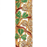 Secret Garden mezuzah with 24k gold coating, Swarovski crystals, and intricate floral motifs, perfect for Jewish home decor.