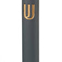 Gold Shin Mezuzah made in Israel from cement, 6 inches tall, adorned with detailed Hebrew inscriptions and decorative motifs, mounted on a white background.
