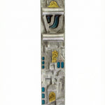 High-resolution image of the 'Golden Jerusalem' pewter mezuzah, 5.5 inches tall, with detailed engravings and Hebrew text