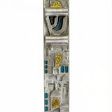 High-resolution image of the 'Golden Jerusalem' pewter mezuzah, 5.5 inches tall, with detailed engravings and Hebrew text