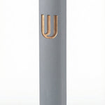 Large gray and gold Shin Mezuzah made of cement, 7 inches tall, with Hebrew engraving, designed for home doors, with strong mounting tape.