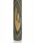 High-resolution image of a gray Jerusalem Stone Mezuzah with fluid lines and gold shin, detailed surface and craftsmanship visible.