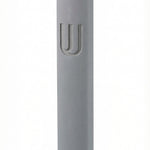 Gray Shin Mezuzah made of cement, 6 inches tall, affixed with strong tape, for doorways, with detailed Hebrew lettering and decorative motifs.