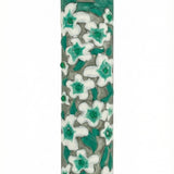 Elegant pewter mezuzah adorned with green floral enamel design, designed for home doorways, with detailed Hebrew lettering and decorative motifs.