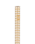 Grooved Cylinder Champagne Aluminum mezuzah cover with warm gold-toned coloring between polished silver rings and a silver Hebrew Shin on the center band, combining a rounded metal form with modern Jewish detail for an indoor or outdoor doorway