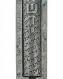 Pewter Guardian Mezuzah with Hebrew inscription 'Shomer Delatot Yisrael', detailed design and raised lettering, on a white background with soft reflection.