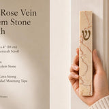 Classic Rose Vein Jerusalem Stone mezuzah case made in Israel, featuring natural cream stone with warm rose-colored veining