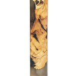 Clear healing mezuzah made of olive wood and resin, 6 inches tall, with detailed Hebrew engravings, designed for home doorposts, on a white studio background with subtle reflection.