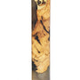 Clear healing mezuzah made of olive wood and resin, 6 inches tall, with detailed Hebrew engravings, designed for home doorposts, on a white studio background with subtle reflection.