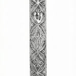 handmade sterling silver Mezuzah case with swirl pattern, lacework, and drop-shaped domes