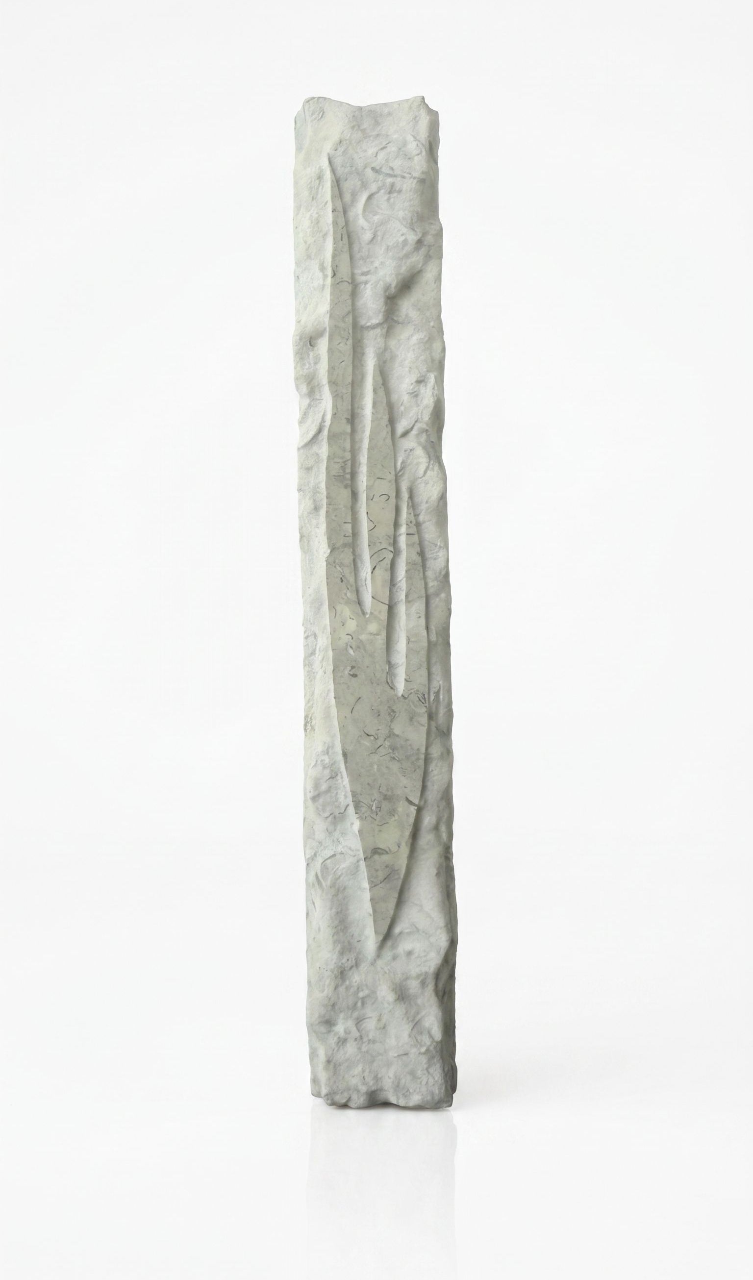 Detailed mezuzah with engraved Hebrew letters and decorative motifs on a pure white background, with a soft reflection below.