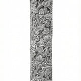 Large pewter mezuzah with intricate Hebrew engravings, suitable for front door, showcasing detailed craftsmanship and religious symbols.