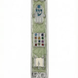 Close-up of an elegant Hoshen Mezuzah made in USA, with detailed Hebrew engravings and a polished finish, on a clean white background.