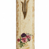 Elegant gold wooden Mezuzah by Israeli artist Israel Gabay, 5.5 inches tall, with intricate details and Hebrew engravings, indoor use.