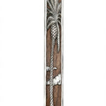 Large Jericho Mezuzah with pewter date palm tree design on dark wood, includes strong mounting tape and space for a scroll.