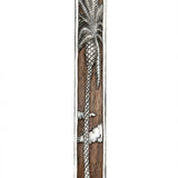 Large Jericho Mezuzah with pewter date palm tree design on dark wood, includes strong mounting tape and space for a scroll.