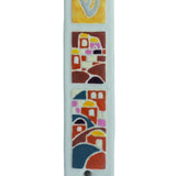 Hand-painted Jerusalem ceramic mezuzah with dome roofed homes in Mediterranean colors, perfect for home doorways and blessings.
