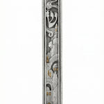 Large Jerusalem cityscape pewter mezuzah with gold accents, high relief design, 6.5 inches tall, designed for indoor doorways, crafted in Israel.