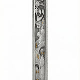 Large Jerusalem cityscape pewter mezuzah with gold accents, high relief design, 6.5 inches tall, designed for indoor doorways, crafted in Israel.