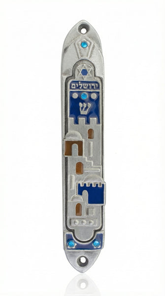 Jerusalem Dreamscape Pewter Enamel Large Mezuzah Case