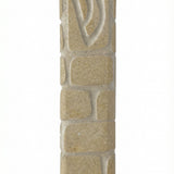 High-resolution image of a handcrafted Jerusalem stone Mezuzah with Western Wall design, natural surface variations, and intricate details, on a white background with soft reflection.