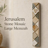 Jerusalem Stone Mosaic Large Mezuzah case with natural stone look, suitable for front doors and visible spaces, made in Israel.