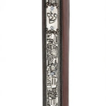 Extra large Jerusalem wood mezuzah with silver accents, displayed on a bright white background with subtle reflection, showcasing fine engraved details.