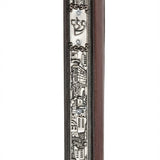 Extra large Jerusalem wood mezuzah with silver accents, displayed on a bright white background with subtle reflection, showcasing fine engraved details.
