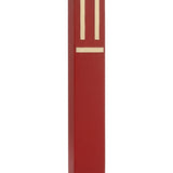 Detailed Kabbalah red pewter mezuzah, 5 inches tall, with Hebrew inscriptions, decorative motifs, and surface textures, displayed on a clean white background with subtle reflection.