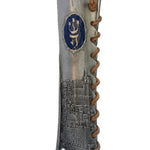 Decorative King David Mezuzah made of pewter with enamel, 6 inches tall, designed for home doorways, with detailed Hebrew symbols and motifs.