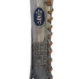Decorative King David Mezuzah made of pewter with enamel, 6 inches tall, designed for home doorways, with detailed Hebrew symbols and motifs.
