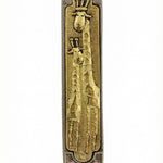 Highly detailed King Giraffe Mezuzah made of pewter with intricate design, Hebrew inscription, and decorative motifs, perfect for home blessing.
