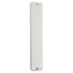 Rear view of the Kotel Stonework Clear Silver Shin mezuzah cover, showing its flat light-colored plastic backplate, upper mounting hole and lower cap detail behind the textured Jerusalem-inspired front