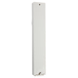 Rear view of the Kotel Stonework Clear Silver Shin mezuzah cover, showing its flat light-colored plastic backplate, upper mounting hole and lower cap detail behind the textured Jerusalem-inspired front