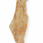 Eretz Yisrael large cream Jerusalem stone mezuzah, 7.5 inches tall and 2 inches wide, with gold Land of Israel detail.