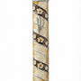 Large floral Mezuzah case in brown and yellow pewter with hand-painted enamel, featuring a raised Shin symbol and garden-inspired design, on a white background with light reflection.