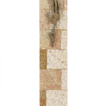 Large Jerusalem stone Mezuzah with detailed Hebrew inscriptions, textured surface, and decorative motifs, mounted on a bright white background with soft reflection.