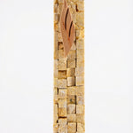 Extra-large Jerusalem stone mezuzah with detailed carvings, Hebrew inscriptions, on a bright white background with soft reflection.